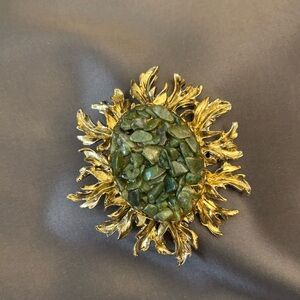 Gold and Green Leaf Brooch